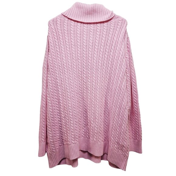 Essentials 3X Pink Cable Knit Turtleneck Sweater Womens Plus Size Cozy Pullover - Picture 5 of 5